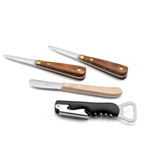 Déglon Oesterproeverij Set – Inclusief Oestermessen en Kelnermes – Houten Handvatten – 4-delig – Elegant Design