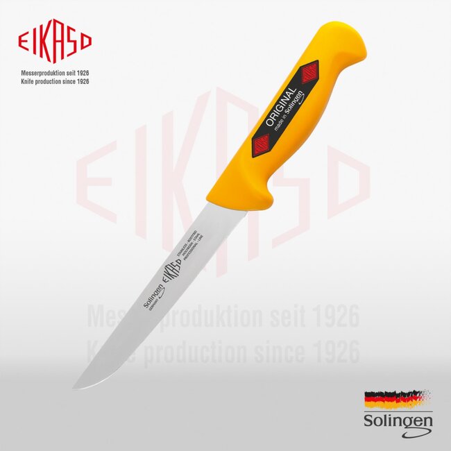 Eikaso Solingen Uitbeenmes 13 cm – Stijf Breed Lemmet – Professionele Snijprestaties – Geel Heft