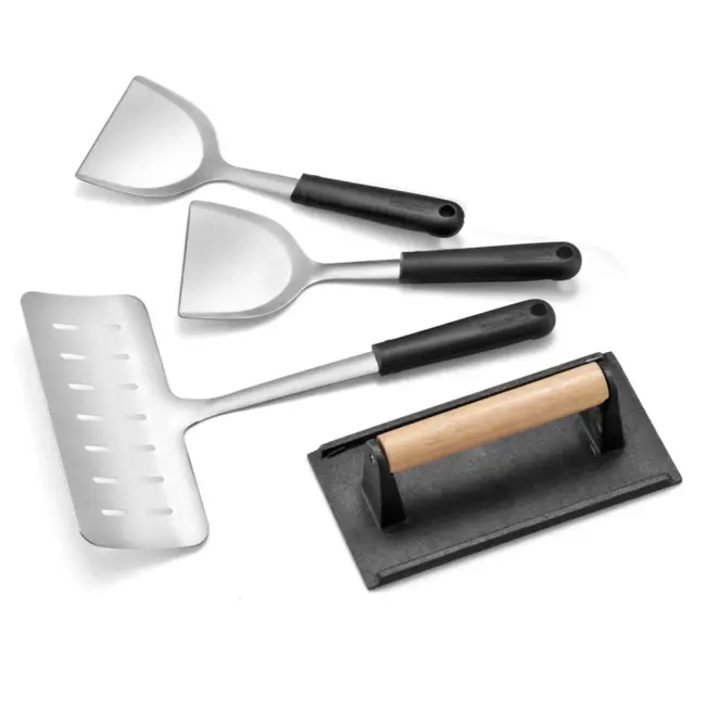 Déglon Plancha Bakplaat Set – Ergonomische Spatels & Voedselpers – 4-delig