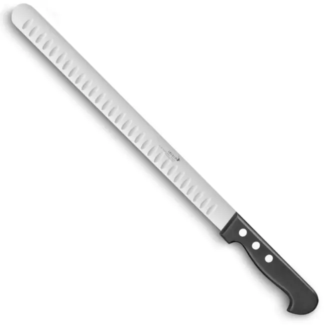 Déglon Ham-/zalmmes – Lemmet met kuiltjes – 33 cm – Roestvrij staal – Ergonomisch ABS handvat