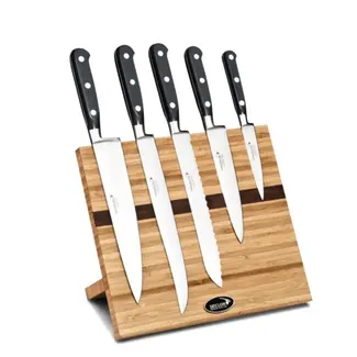 Déglon Magnetisch bamboe messenblok – Walnootfineer – 5-delige messenset – Stijlvol en veilig – 26x15x21 cm