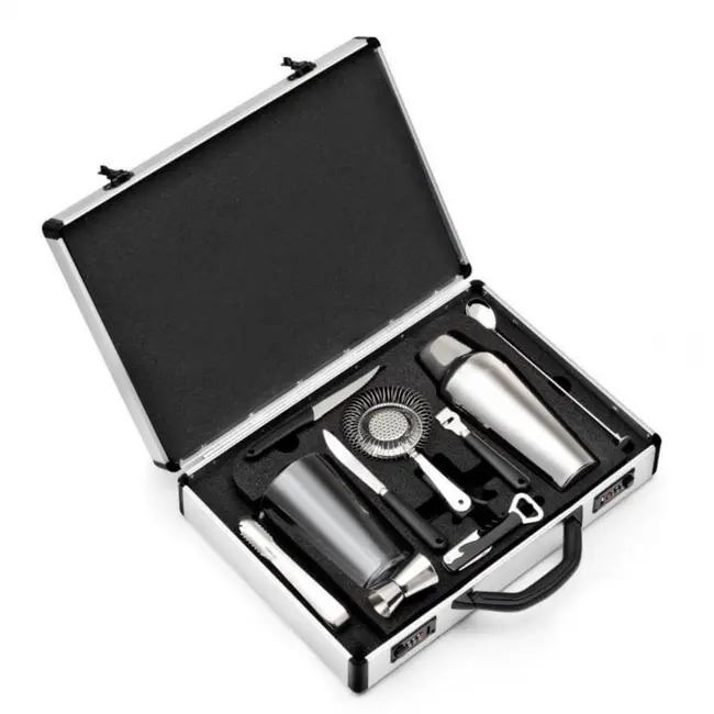 Déglon Grote aluminium cocktailkoffer – robuust en lichtgewicht – 10-delige set – voorgevormd schuim – 47x34,5x11 cm
