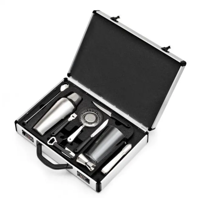 Déglon Grote aluminium cocktailkoffer – robuust en lichtgewicht – 10-delige set – voorgevormd schuim – 47x34,5x11 cm