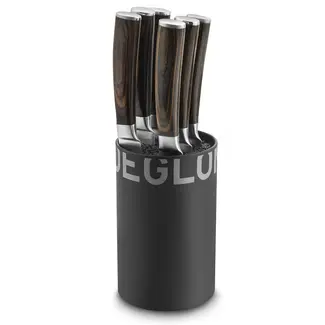 Déglon Steakmessenset – Zwart Messenblok – 6 stuks – Gekarteld Lemmet – Polypropyleen Déglon Steakmessenset – Zwart Messenblok – 6 stuks – Gekarteld Lemmet – Polypropyleen