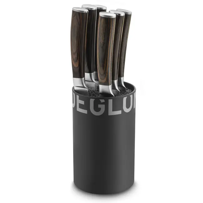 Déglon Steakmessenset – Zwart Messenblok – 6 stuks – Gekarteld Lemmet – Polypropyleen