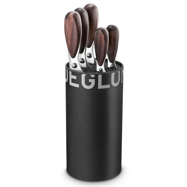 Déglon Groot zwart messenblok met stangen – 5-delig – modern design