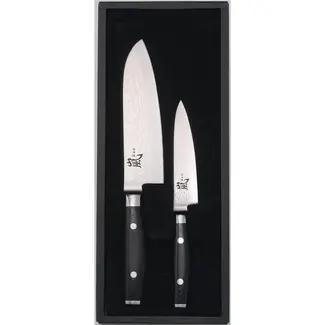 Yaxell Ran Messenset – Giftset – 2-delig – Santoku 16,5 cm & Universeelmes 12 cm – 69 Lagen Damaststaal – VG10 Staal – 61 HRC – Canvas-Micarta Heft
