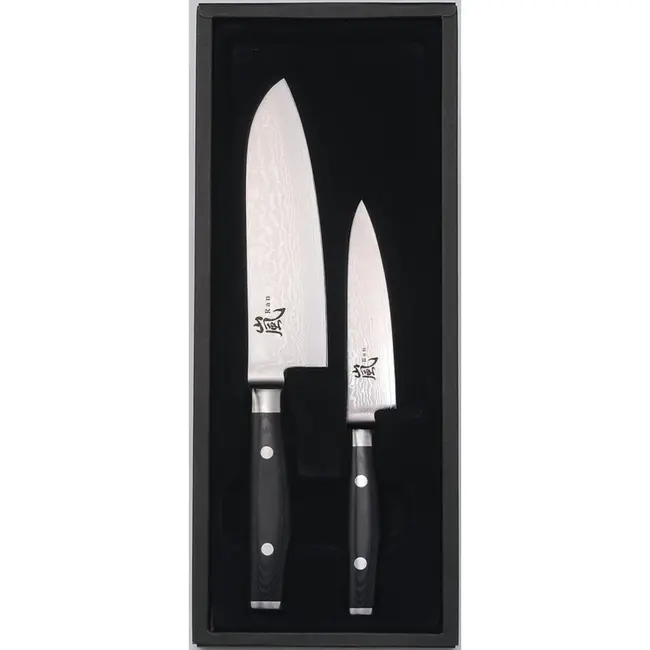 Yaxell Ran Messenset – Giftset – 2-delig – Santoku 16,5 cm & Universeelmes 12 cm – 69 Lagen Damaststaal – VG10 Staal – 61 HRC – Canvas-Micarta Heft