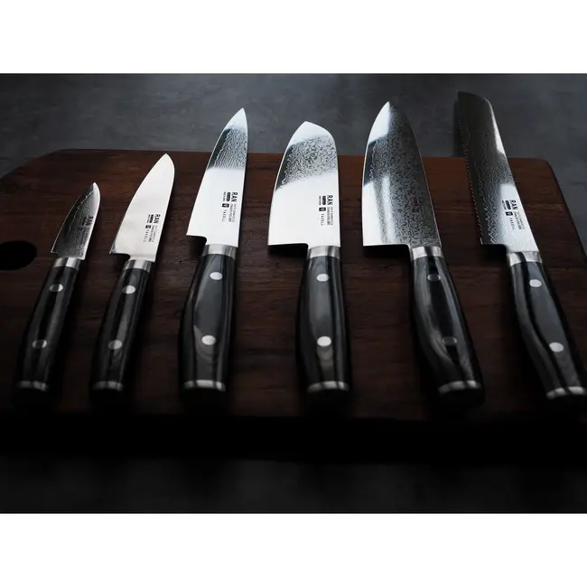 Yaxell Ran Messenset – Giftset – 2-delig – Santoku 16,5 cm & Universeelmes 12 cm – 69 Lagen Damaststaal – VG10 Staal – 61 HRC – Canvas-Micarta Heft
