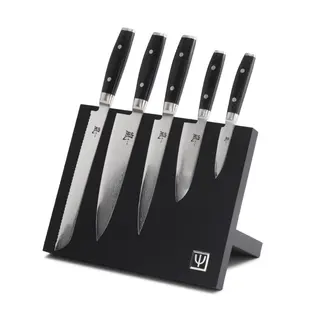 Yaxell Ran Messenset – 6-delig – Beukenhouten Magnetische Messenhouder met 5 Messen – 69 Lagen Damaststaal – VG10 Staal – 61 HRC – Canvas-Micarta Heft