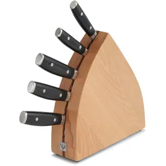 Yaxell Ran Messenset – 6-delig – Beukenhouten Messenblok met 5 Messen – 69 Lagen Damaststaal – VG10 Staal – 61 HRC – Canvas-Micarta Heft