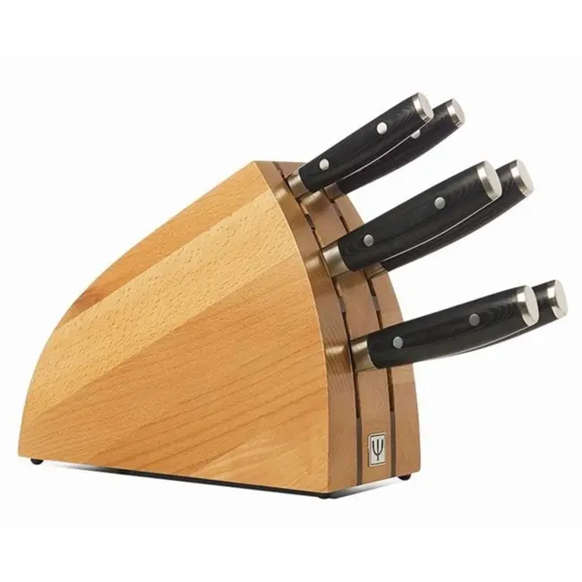 Yaxell Ran Messenset – 7-delig – Beukenhouten Messenblok met 6 Messen – 69 Lagen Damaststaal – VG10 Staal – 61 HRC – Canvas-Micarta Heft