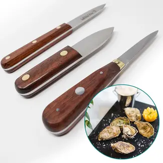 Au Nain Seafood – Luxe Oestermessen Set – Kotibe Hout – Handgemaakt in Frankrijk – 3 Delig