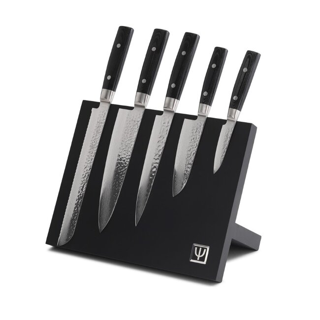 Yaxell Zen Messenset – 6-delig – Magnetisch Beukenhouten Messenblok met 5 Messen – 37 Lagen Damaststaal – Canvas-Micarta Heft