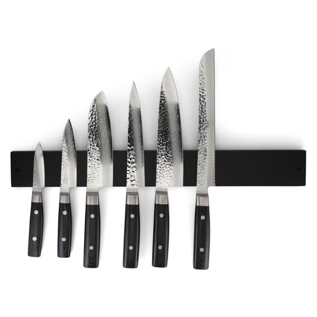 Yaxell Zen Messenset – 7-delig – Magnetische Messenstrip Bamboe Zwart met 6 Messen – 37 Lagen Damaststaal – Canvas-Micarta Heft