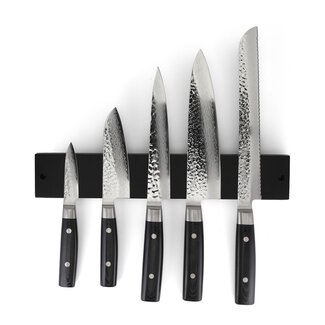 Yaxell Zen Messenset – 6-delig – Magnetische Messenstrip Bamboe Zwart met 5 Messen – 37 Lagen Damaststaal – Canvas-Micarta Heft