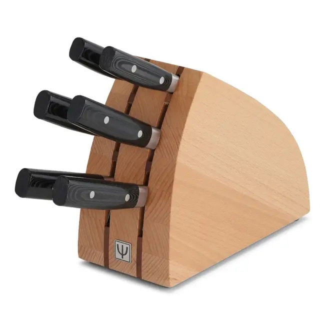 Yaxell Zen Messenset – 7-delig – Beukenhouten Messenblok met 6 Messen – 37 Lagen Damaststaal – Canvas-Micarta Heft