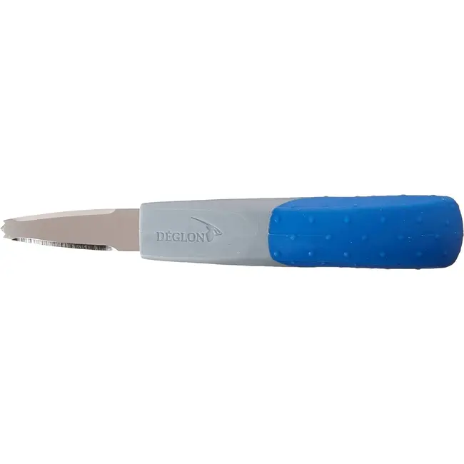 Déglon Ergonomisch oestermes – Veilig en efficiënt – Drietandig lemmet – Blauw/grijs – 5 cm lemmet – Levenslange garantie