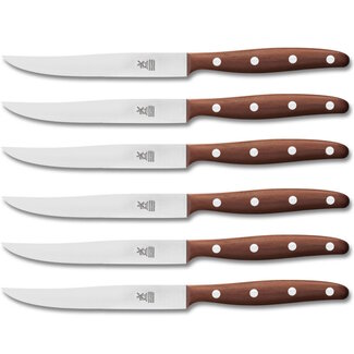 Robert Herder Windmühle Steakmes – RVS – Fijne Kartel – Lemmet 12,5 cm – Heft Pruimenhout – 6 Stuks