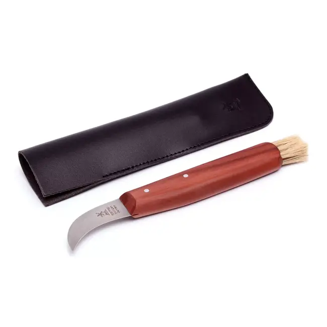 Robert Herder Champignonmes Inclusief Opberghoes – RVS – Tourneermes – Lemmet 4,6 cm – Heft Pruimenhout