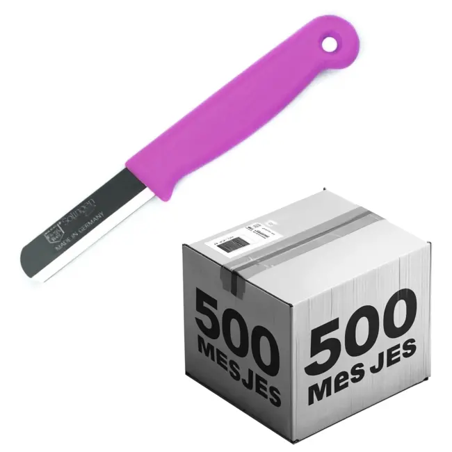 Solingen Bandstaal Mes – HACCP – Roze – RVS Lemmet 40 mm – Voedselveiligheid voor Oogsten – 500 stuks