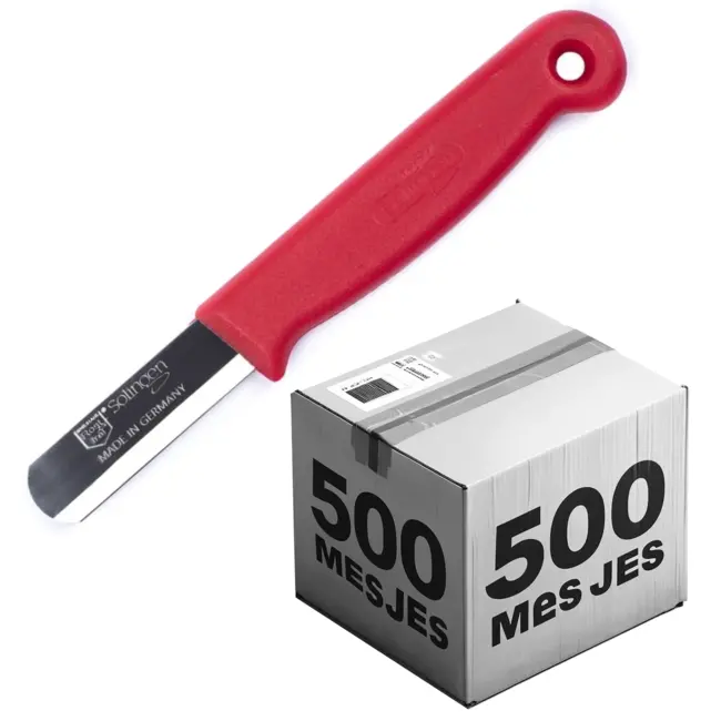 Solingen Bandstaal Mes – HACCP – Rood – RVS Lemmet 40 mm – Voedselveiligheid voor Oogsten – 500 stuks