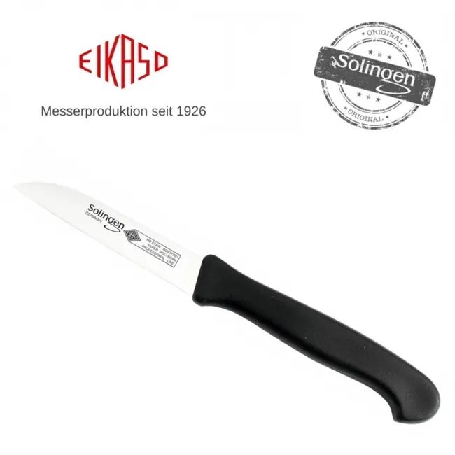 Eikaso Solingen Set van 3 schilmessen – recht lemmet 8 cm – ergonomisch zwart handvat – roestvrij staal