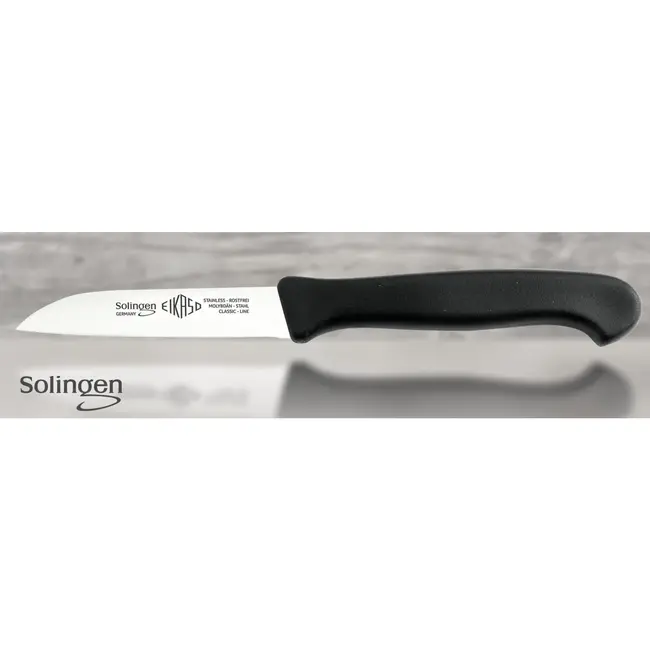 Eikaso Solingen Set van 3 schilmessen – recht lemmet 8 cm – ergonomisch zwart handvat – roestvrij staal
