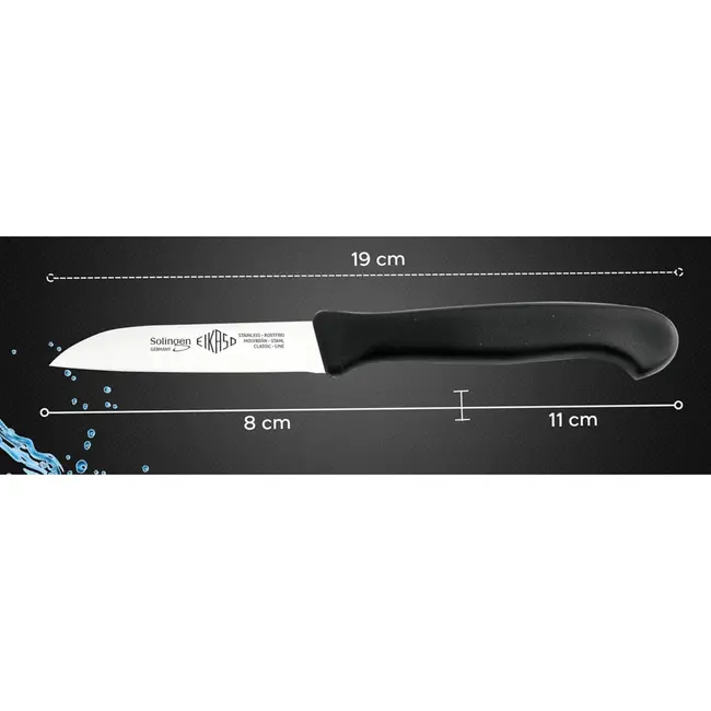 Eikaso Solingen Set van 3 schilmessen – recht lemmet 8 cm – ergonomisch zwart handvat – roestvrij staal
