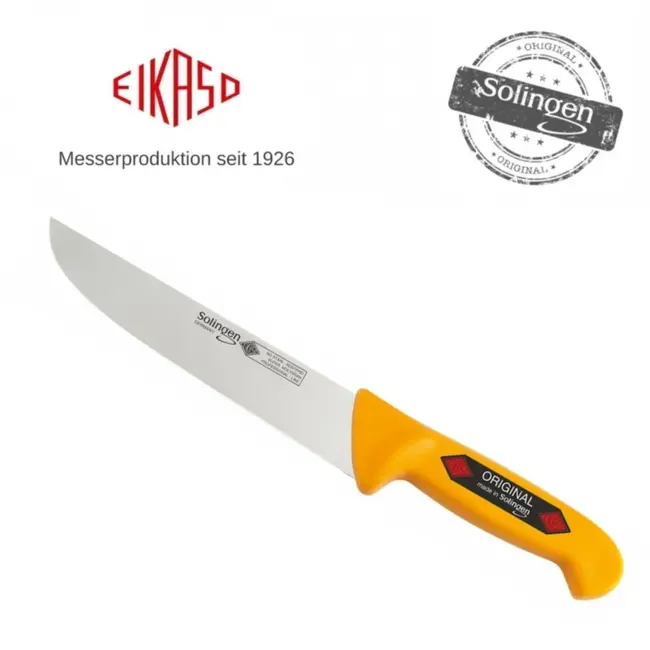 Eikaso Solingen 3-delige vleesmesset – uitbeenmes 13 cm – universeelmes 18 cm – slagersmes 21 cm – geel ergonomisch handvat