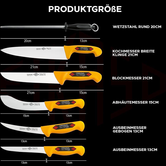 Eikaso Solingen Professionele 6-delige messenset – roestvrij staal – ergonomische handvatten – Duitse kwaliteit – geel