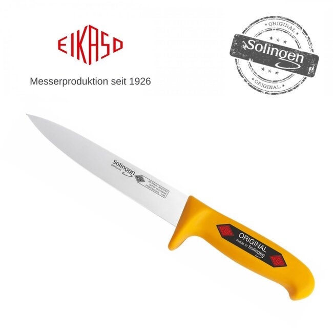 Eikaso Solingen Vleesmes – Stijf Lemmet – Ergonomisch Antislip Heft – 18 cm – Geel
