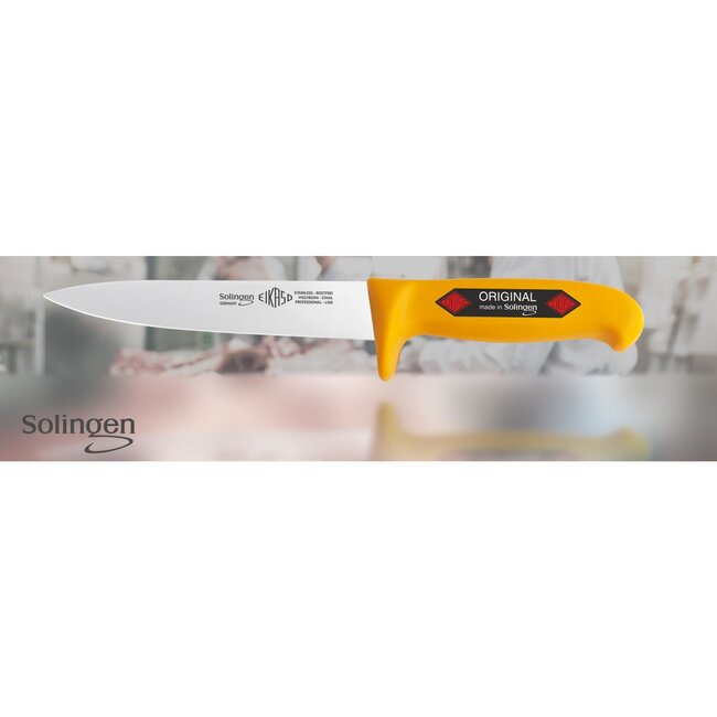 Eikaso Solingen Vleesmes – Stijf Lemmet – Ergonomisch Antislip Heft – 18 cm – Geel