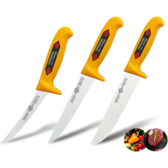 Eikaso Solingen Slagers- en uitbeenmessenset – ergonomisch handvat – 3-delig – roestvrij staal – geel