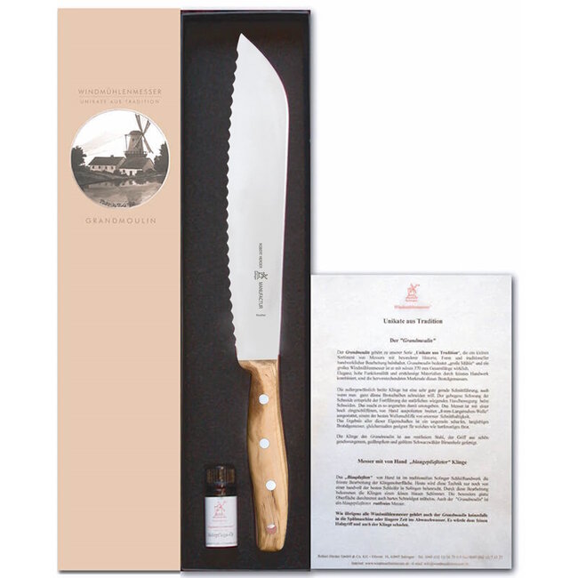 Robert Herder Grandmoulin – Broodmes met Golven – RVS – Lemmet 24 cm – Heft Olijfhout