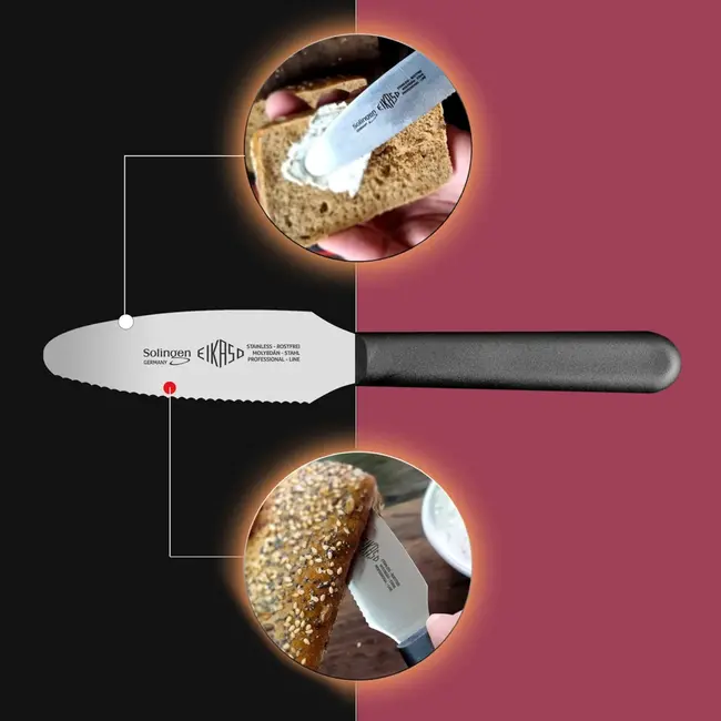 Eikaso Solingen Ontbijtmessen 4 Stuks – Gekarteld – Zwart Kunststof Handvat – Vaatwasbestendig – Solingen