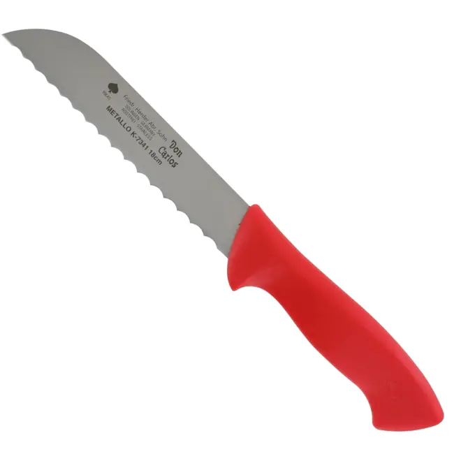 Metallo Professioneel Keukenmes - Gekarteld Lemmet - 180 mm - Rood Handvat - Antislip Grip