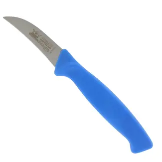 Metallo Mes met Gebogen Lemmet - 60 mm - RVS - Blauw Kunststof Heft - HACCP