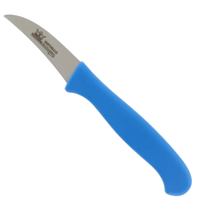 Metallo Gebogen Mes - C50 Staal - Spitse Punt - HACCP - 60 mm - Blauw