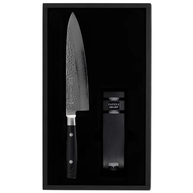 Yaxell Zen Geschenkset – 2-delig – Waterslijper en Koksmes 20 cm – 37 Lagen Damaststaal – Canvas-Micarta Heft