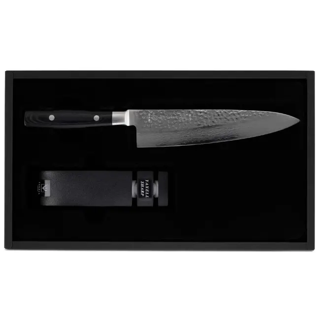 Yaxell Zen Geschenkset – 2-delig – Waterslijper en Koksmes 20 cm – 37 Lagen Damaststaal – Canvas-Micarta Heft