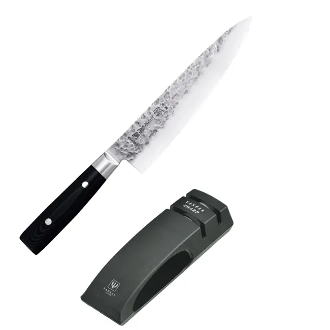 Yaxell Zen Geschenkset – 2-delig – Waterslijper en Koksmes 20 cm – 37 Lagen Damaststaal – Canvas-Micarta Heft