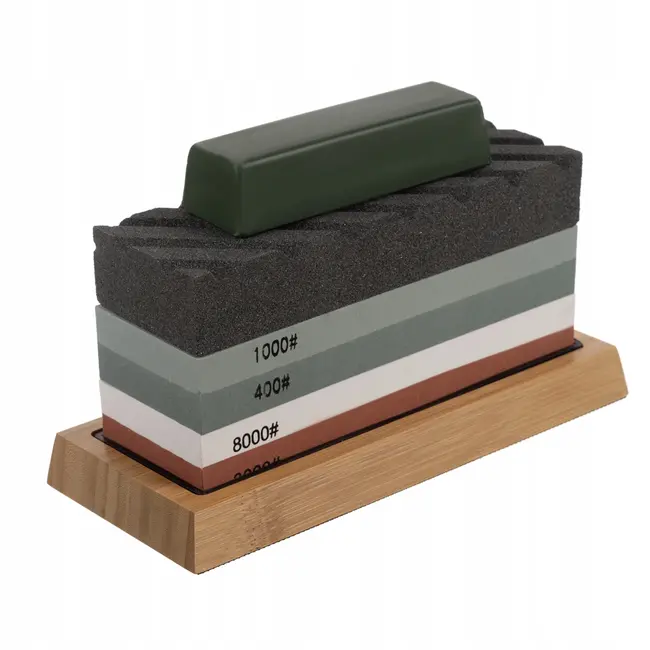Ruhhy Dubbelzijdige messenslijpset – Compleet met accessoires – Vier korrelgroottes – Hoogwaardige korundstenen