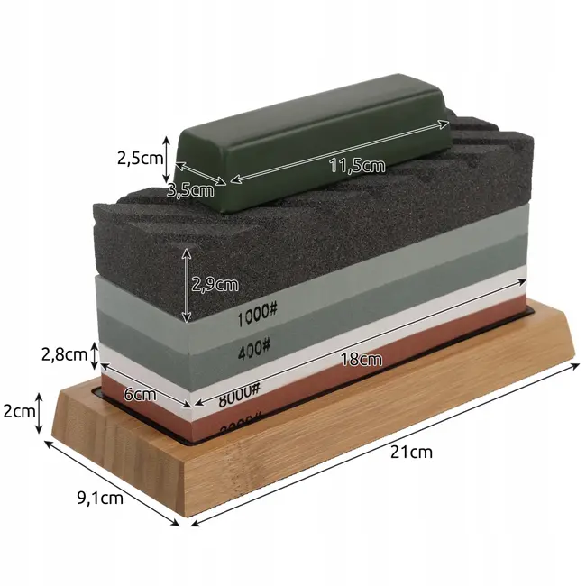 Ruhhy Dubbelzijdige messenslijpset – Compleet met accessoires – Vier korrelgroottes – Hoogwaardige korundstenen