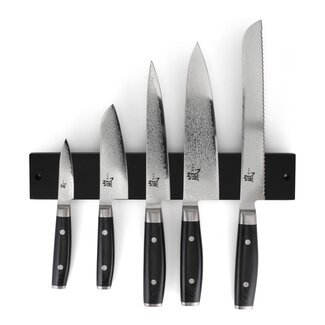 Yaxell Ran Messenset – 6-delig – Magnetische Zwarte Magneetstrip met 5 Messen – 69 Lagen Damaststaal – VG10 Staal – 61 HRC – Canvas-Micarta Heft