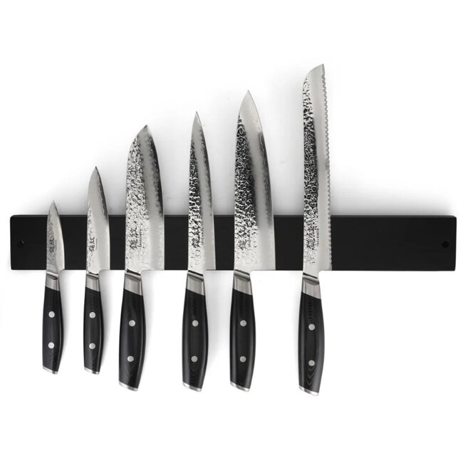 Yaxell Tsuchimon Messenset – 7-delig – Magnetische Messenstrip Bamboe Zwart met 6 Messen – 3 Lagen Damaststaal – VG-10 Staal – Canvas-Micarta Heft