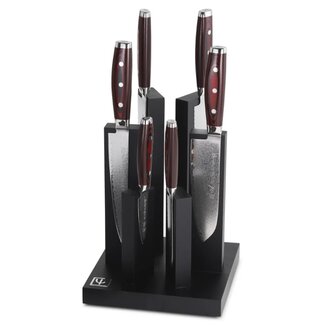 Yaxell Super Gou Messenset – 7-delig – Magnetisch 'Tower' Messenblok met 6 Messen – 161 Lagen Damaststaal – SG2 Staal – 63 HRC – Canvas-Micarta Heft Yaxell Super Gou Messenset – 7-delig – Magnetisch 'Tower' Messenblok met 6 Messen – 161 Lagen Damaststaal – SG2 Staal – 63 HRC – Canvas-Micarta Heft