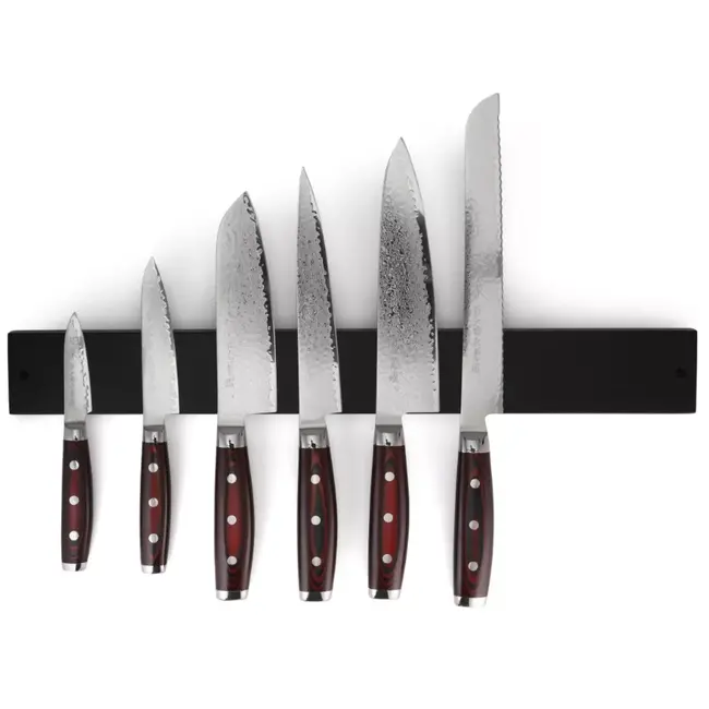 Yaxell Super Gou Messenset – 7-delig – Zwarte Magneetstrip met 6 Messen – 161 Lagen Damaststaal – SG2 Staal – 63 HRC – Canvas-Micarta Heft