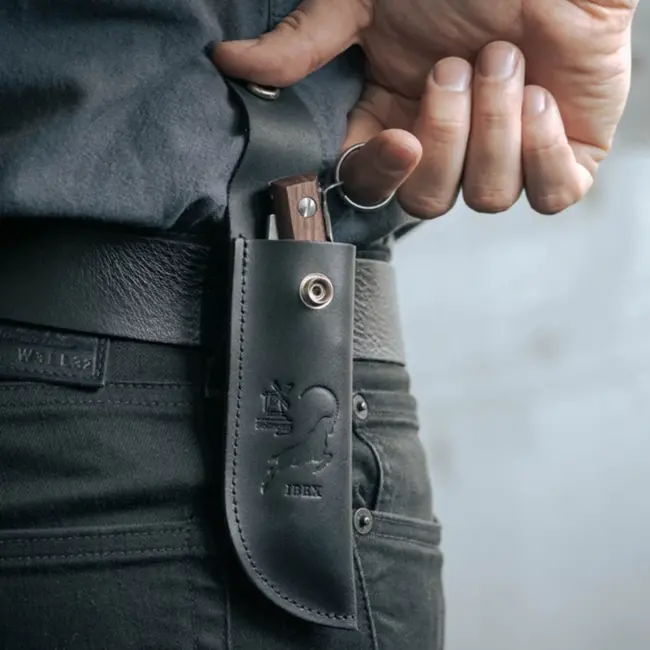 Robert Herder Lederen Schede met Riembevestinging tbv IBEX 120 mm – Zwart