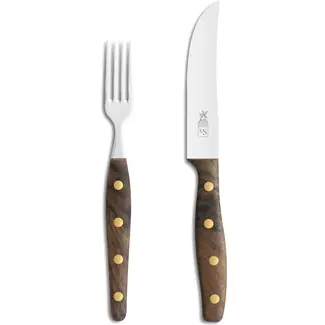 Robert Herder K-Steakvork en Steakmes – Breed – RVS – Glad – Lemmet 12,5 cm – Heft Walnotenhout